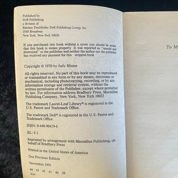 Are You There God? It’s Me, Margaret by Judy Blume | 1991 | Vintage Banned Book - Picture 2 of 10